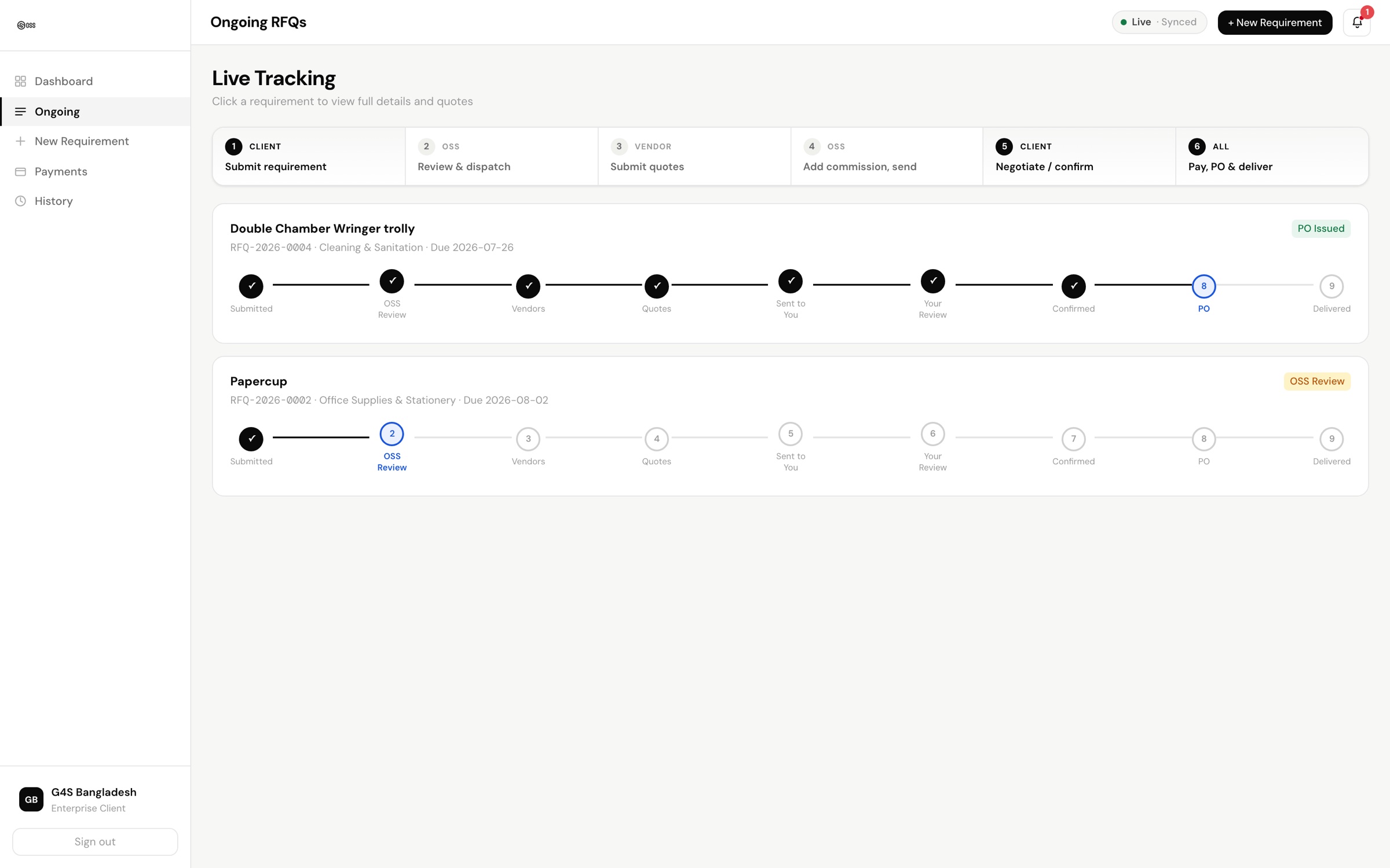 Live tracking on the OSS Nexus portal